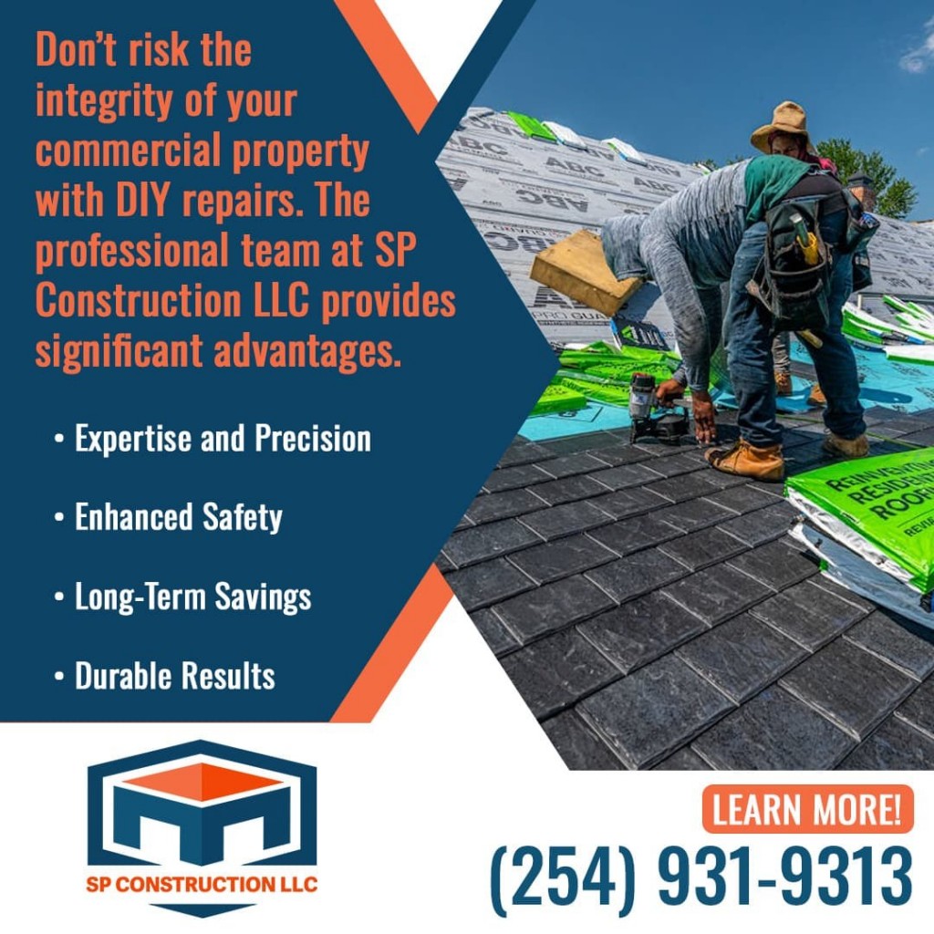 Ad for comprehensive commercial roof restoration for the Texas climate, listing four key benefits.