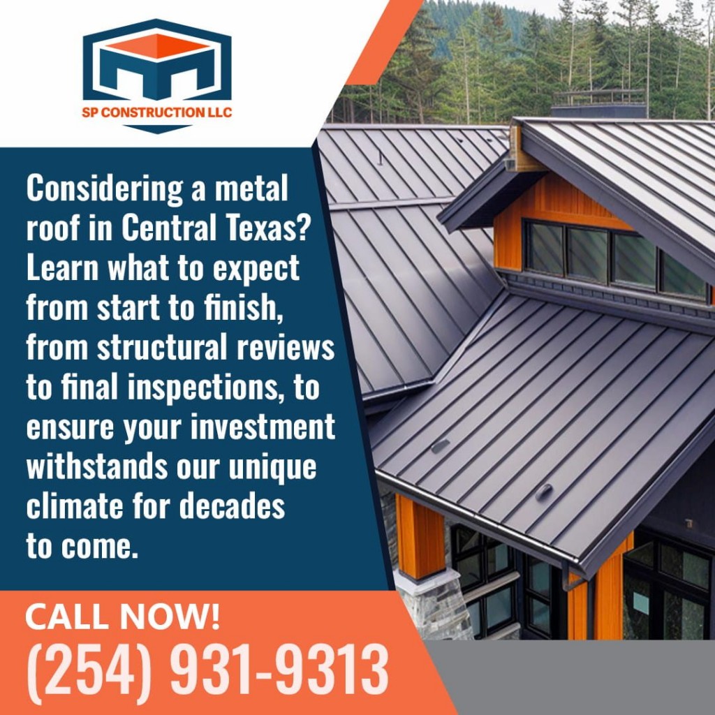 Modern home with a standing seam metal roof installed by SP Construction LLC, showcasing durable roofing design in Central Texas