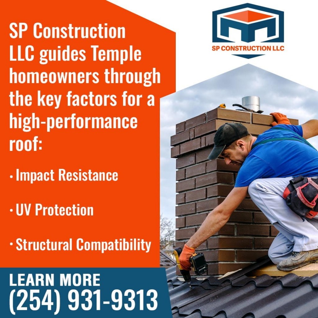 Roofer installing roof near chimney highlighting durability factors