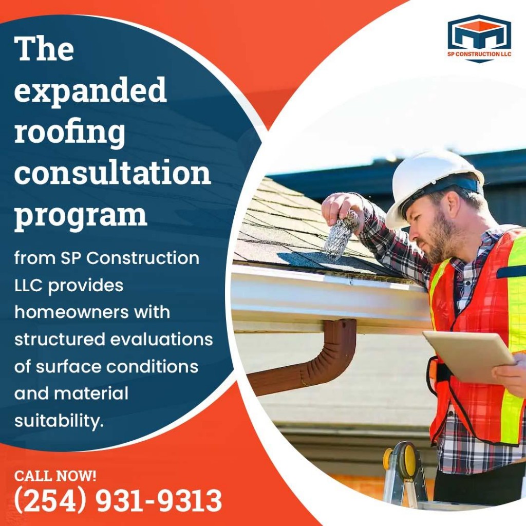 Roofing contractor inspecting residential roof shingles and evaluating roof condition during a professional consultation.